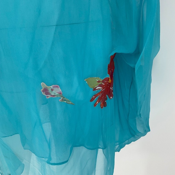 Dolce & Gabbana Vintage Aqua Transparent Silk 2-Piece Dress w/ Floral Appliqué - Picture 8 of 16